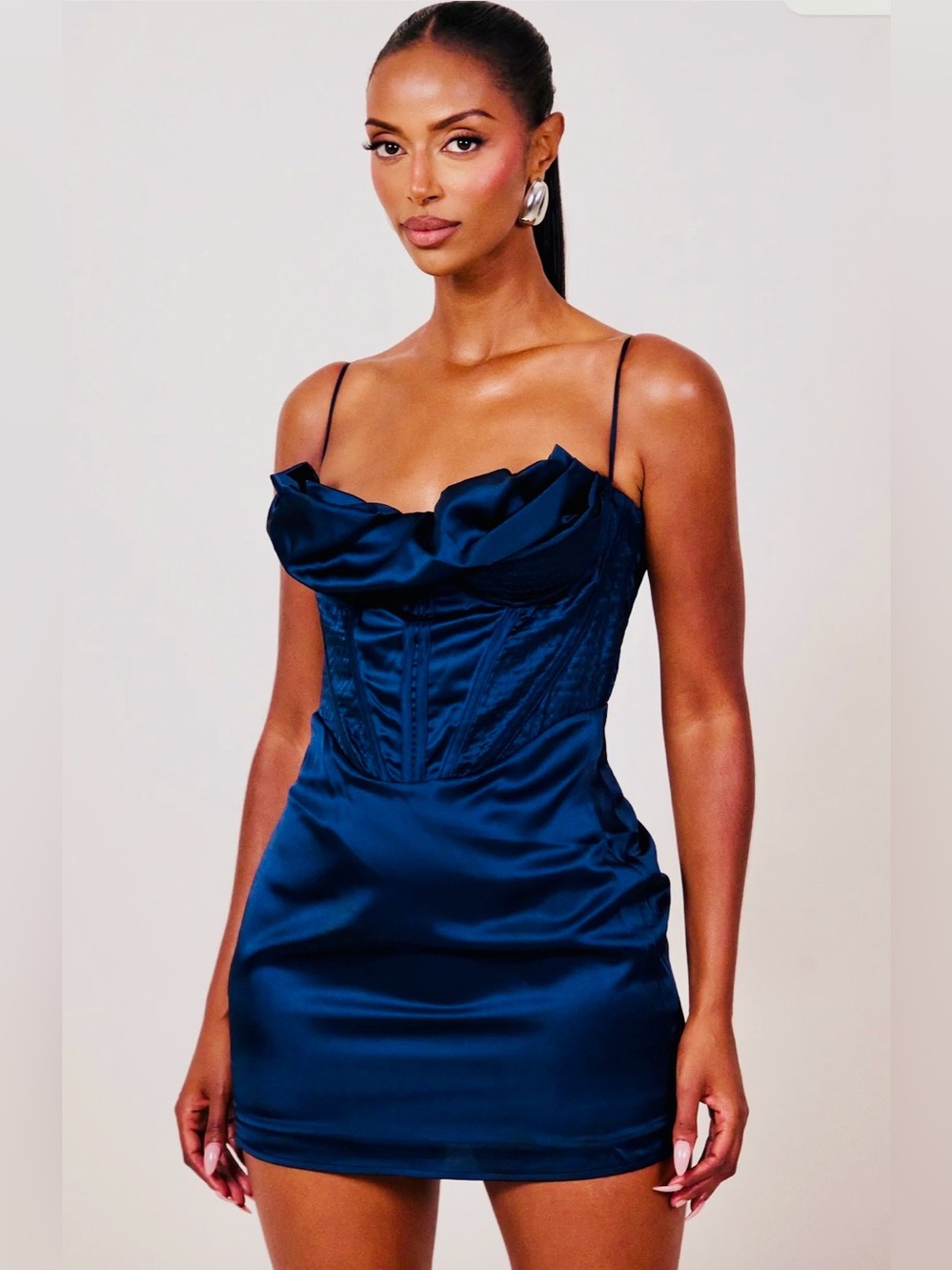 Mars The Label NWT Navy Satin Corset Top Cocktail Mini Dress 6/8